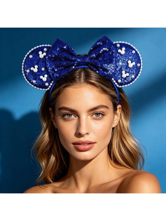 Women Navy Polyester Velvet Mickey Mouse Halloween Costume Headband main image 6